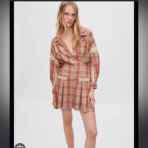 Maje Orange and camel checked shirt dress (BNWT)